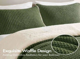 3 Pieces Full/Queen Waffle Knit Chenille Comforter Set,Olive B035P381297