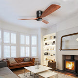 52 Inch Low Profile Ceiling Fan DC 3 Carved Wood Fan Blade Noiseless Reversible Motor Remote Control W934P214539