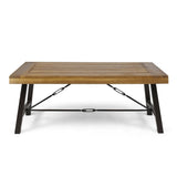 Outdoor Acacia Wood Coffee Table, Teak Finish / Rustic Metal Brown and Black, 27.25"D x 45.75"W x 62348.00