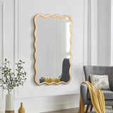 Solid Wood Wavy Rectangle Mirror-Natural-Wood 40" x 28" Modern Mirror Wall Decor for Bathroom, W1445P189612