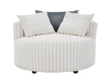 Malna Plush Wide Wale Corduroy Upholstered Barrel Accent Chair with Wheels, Off-white T2574P221268