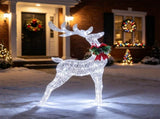 33" x 12" x 53" Lighted Christmas Reindeer Decoration, 120 Cold LED Lights Glitter Antlers with Red 38457787