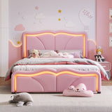 Full Size Upholstered Platform Bed with Curve Shaped and Height-adjustbale Headboard,LED Light WF323749AAH