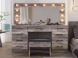 9-Drawer Table Set with 12 Tri-Color Light Bulbs and Power Strip Glass-Topped Particleboard 83721046