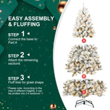 ZNTS 6FT Pre-lit Flocked Christmas Tree with 760 Memory Wire Tips – Effortlessly Fluffed, Perfectly W1773P199066