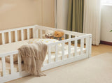 White Painted Pine Wood Fence Bed with Door and Deck Twin Children's Wooden Bed 16132731