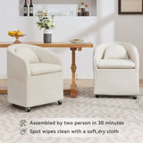 059-Set of 1 Chenille Fabric Dining Armchair With Back Cushion and Universal Wheels,Beige W527P242555