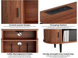 Large Round Record Player Stand with Charging Station & USB Ports, Record Storage Cabinet, Mid W2641P442531