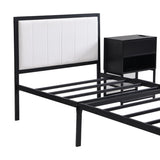 Twin size Metal Platform Bed with Two-Tier Storage Shelves, Wooden Storage Cabinet, Black N737P199330B