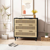 ZNTS 31.50"3-Drawers Rattan Storage Cabinet Rattan Drawer,for Bedroom,Living Room,Dining W757127393