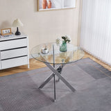 Dining Table with cross metal leg and tempered glass,Modern Space Saving Kitchen Table for Living 36989870