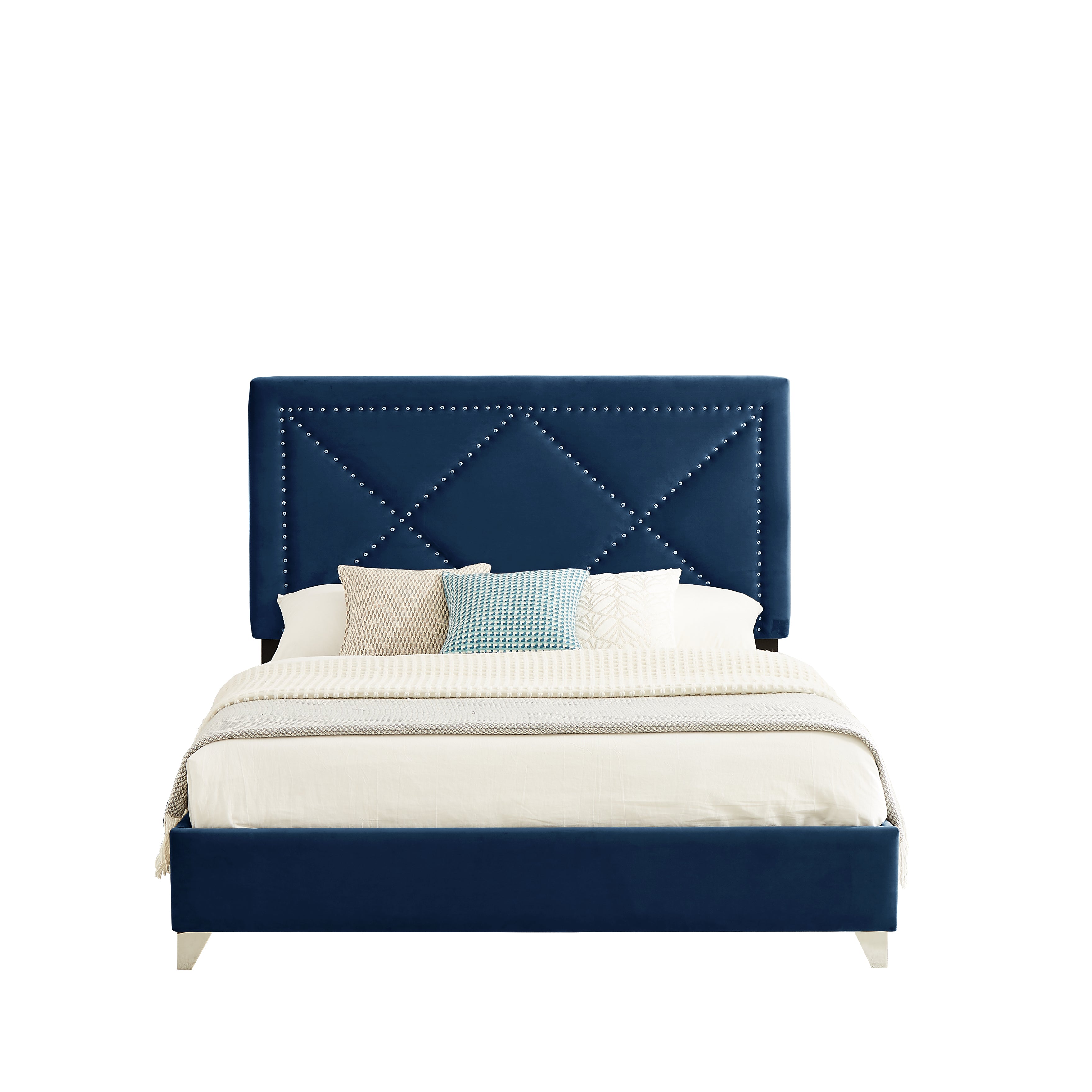 ZNTS B109 Queen bed .Beautiful brass studs adorn the headboard, strong wooden slats + metal legs with W130254230