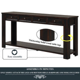 ZNTS 63" Pine Wood Console Table with 4 Drawers and 1 Bottom Shelf for Entryway Hallway Easy Assembly 63 W120246639