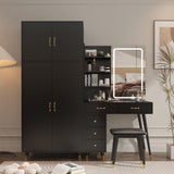 ZNTS Makeup Vanity Table Large Armoire Wardrobe Set, Dressing Table with LED Mirror Power Outlets 17699484