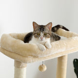 ZNTS Multi-functional Cat Tree Tower with Sisal Scratching Post, 2 Cozy Condos, Top Perch, Hammock, 09623379