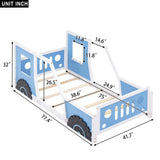 ZNTS Twin Size Classic Car-Shaped Platform Bed with Wheels,Blue WF296353AAC