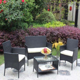 ZNTS 4 PC Rattan Patio Furniture Set Outdoor Patio Cushioned Seat Wicker Sofa W20985037