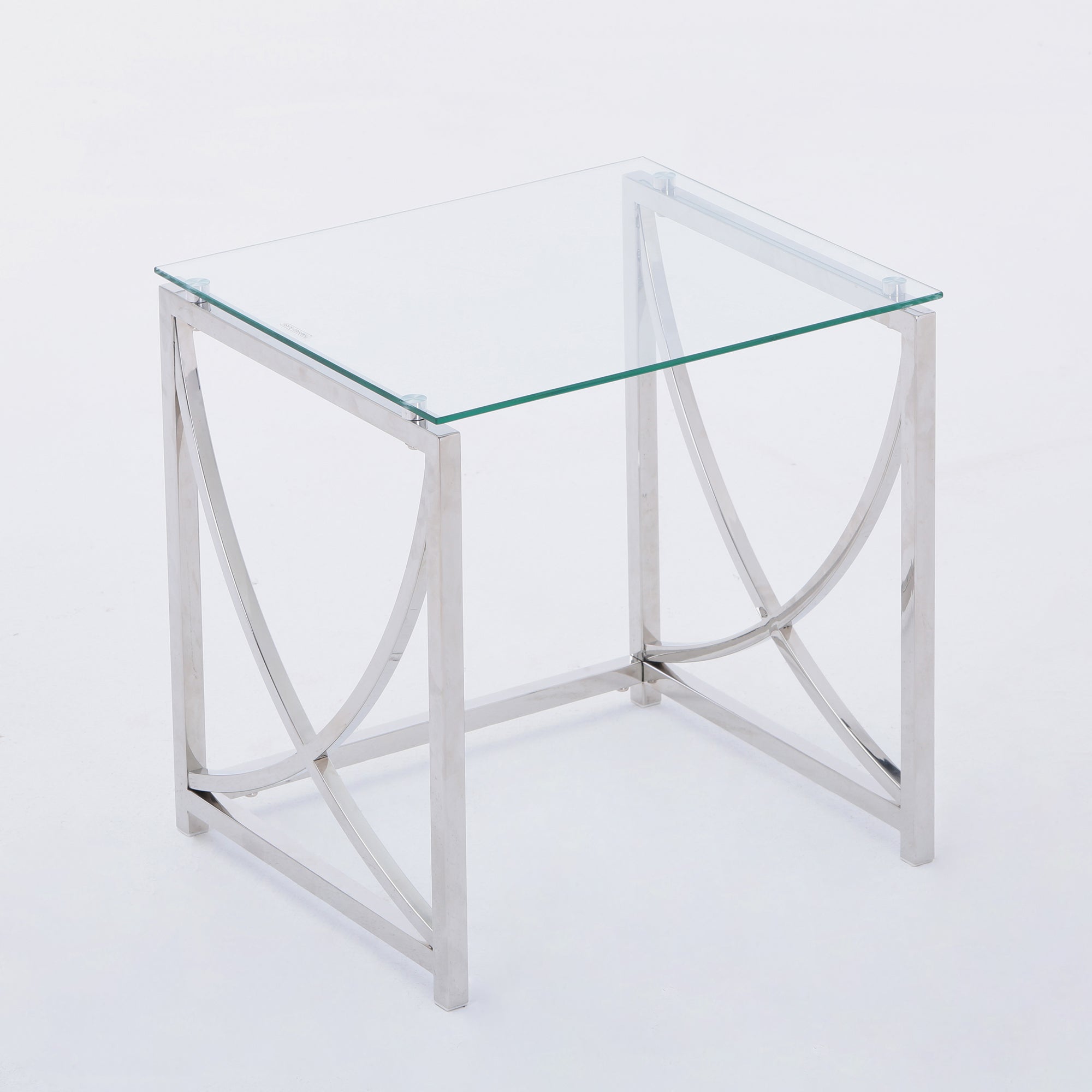 ZNTS 3 Pieces Silver Square Nesting Glass End Tables- Small Table Set- Stainless Steel Small W133052871