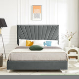 ZNTS B108 Queen bed Beautiful line stripe cushion headboard , strong wooden slats + metal support feet, W130254240