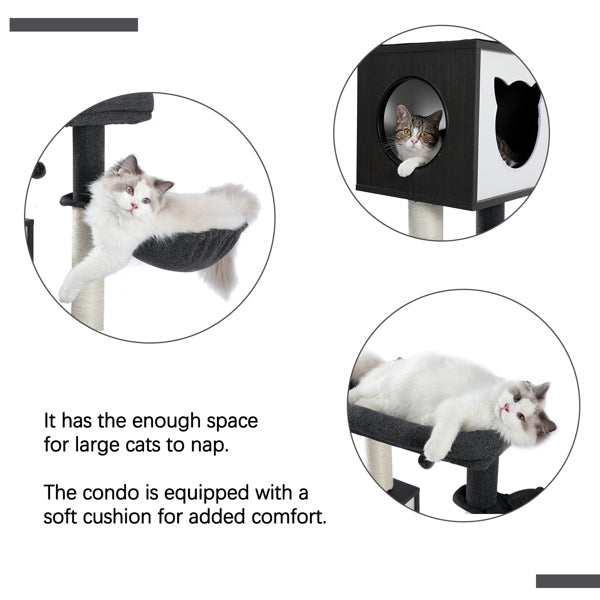 ZNTS All-in-One Multi-Functional Cat Tree Modern Wood Cat Tower with Cat Washroom Litter Box House, Cat 45510350