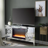ZNTS ACME Noralie TV STAND W/FIREPLACE Mirrored & Faux Diamonds LV00312