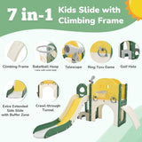 ZNTS Kids Slide Playset Structure 7 in 1, Freestanding Spaceship Set with Slide, Arch Tunnel, Ring Toss PP319756AAL