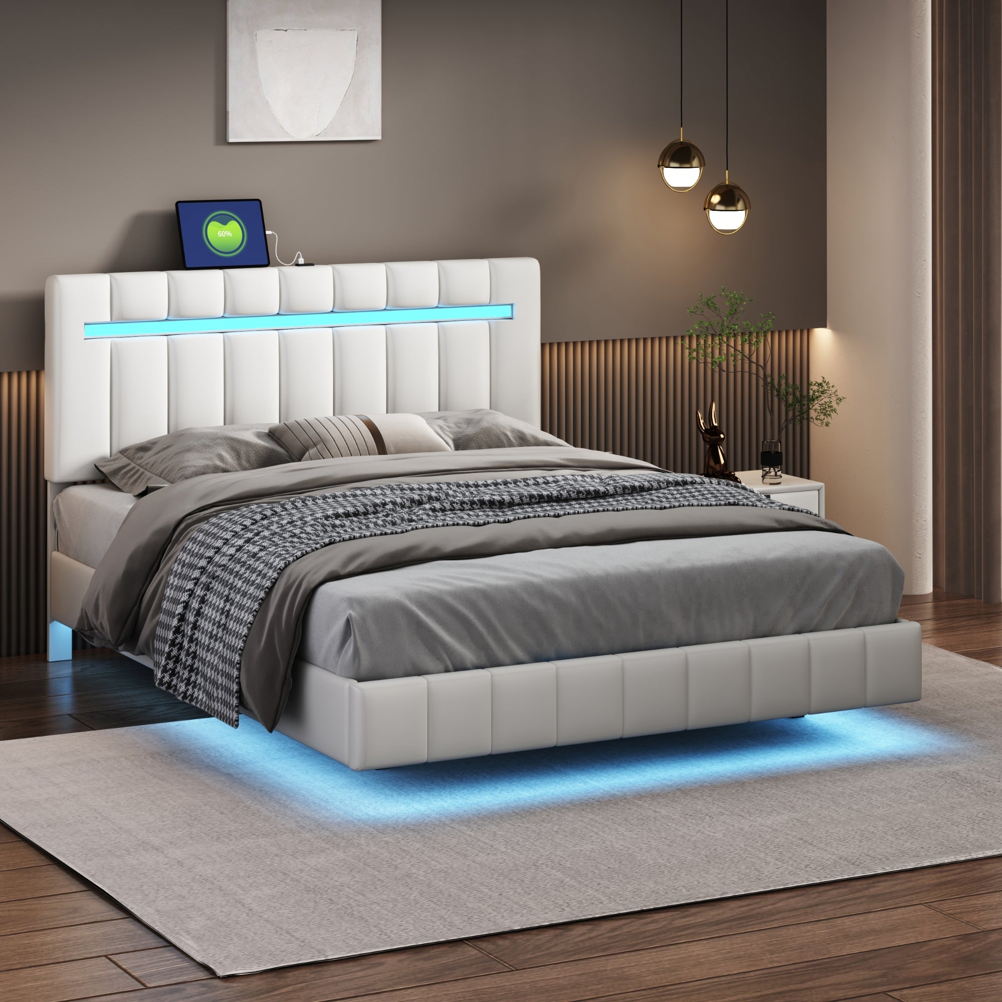 ZNTS Queen Size Floating Bed Frame with LED Lights and USB Charging,Mo –  ZNTS Wholesale United States