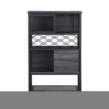 ZNTS Industrial Bar Cabinet with Wine Rack for Liquor and Glasses, Wood and Metal Cabinet for Home 58436690