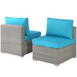 ZNTS Outdoor Garden Patio Furniture 2-Piece PE Rattan Wicker Sectional Cushioned Sofa Chair with Cushions W21311905