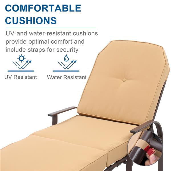 ZNTS Adjustable Outdoor Steel Patio Chaise Lounge Chair with 5 Positions, UV-Resistant Cushions Beige 40396607