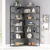 ZNTS Silver+Grey 7-Tier Bookcase Home Office Bookshelf, L-Shaped Corner Bookcase with Metal Frame, WF296291AAD