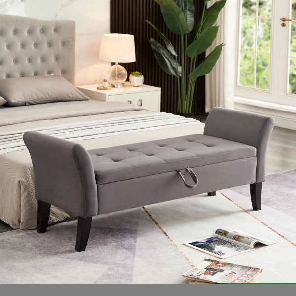 ZNTS 51.5" Bed Bench with Storage Grey Velvet W1097104005