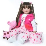 ZNTS 24" Beautiful Simulation Baby Long Hair Girl Wearing a Deer Dress Doll 95153801