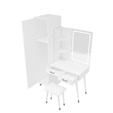 ZNTS Makeup Vanity Table Slim Armoire Wardrobe Set, Dressing Table with LED Mirror Power Outlets 97156589