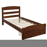 ZNTS Platform Twin Bed Frame with Storage Drawer and Wood Slat Support No Box Spring Needed, Walnut WF191655AAD