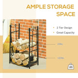ZNTS Firewood Rack with Fireplace Tools, Indoor Outdoor Firewood Holder, Flat Bottom with 2 Tiers for W2225142617