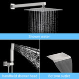 ZNTS Rain Shower System Brushed Nickel Tub Shower Faucet Set 10 Inch Square Rainfall Shower Head with 65708130