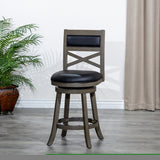 ZNTS 24" Counter Height X-Back Swivel Stool, Weathered Gray Finish, Black Leather Seat B04660724