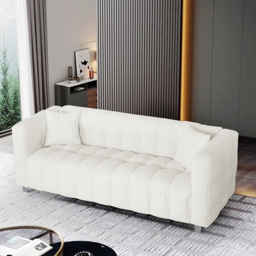 ZNTS Beige White and teddy plush sofa 80 inch discharge in living room  bedroom with two throw pillows W1278141697