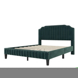 ZNTS Modern Velvet Curved Upholstered Platform Bed , Solid Wood Frame , Nailhead Trim, Green WF298928AAF