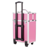 ZNTS 4 Tier Lockable Cosmetic Makeup Train Case with Extendable Trays Pink 80010757