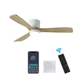 ZNTS 52 inch White Wood Ceiling Fans Lights and Remote, Modern Flush Mount Low Profile Ceiling Fan W2352P154690