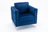 ZNTS Modern Velvet Armchair Tufted Button Accent Chair Club Chair with Steel Legs for Living Room PP281169AAN