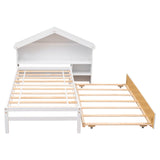 ZNTS Twin Storage House Bed for kids with Bedside Table, Trundle, White W50457989