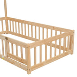 ZNTS Twin House-Shaped Headboard Floor Bed with Fence
,Natural W504119478