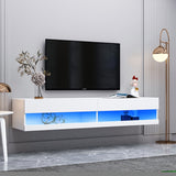 ZNTS 180 Wall Mounted Floating 80" TV Stand with 20 Color LEDs White W33115873