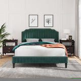 ZNTS Modern Velvet Curved Upholstered Platform Bed , Solid Wood Frame , Nailhead Trim, Green WF298928AAF