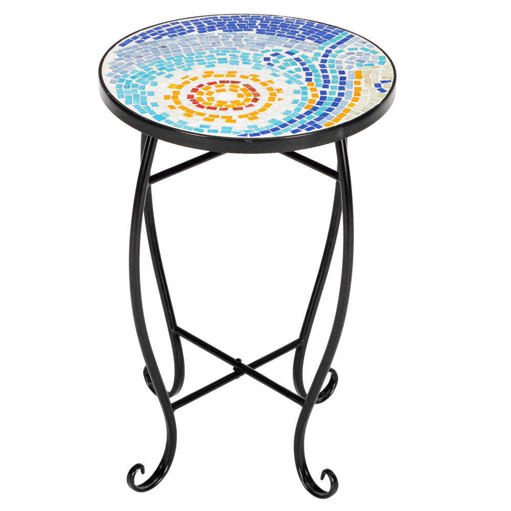 ZNTS Blue Hawaiian Inlaid Color Glass Sun Mosaic Round Terrace Bistro Table 17904112