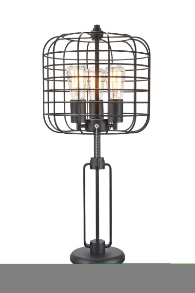 ZNTS 26"H BLACK INDUSTRIAL WIRE CAGE TABLE LAMP W/ EDISON BULB B080107006