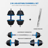 ZNTS Adjustable Weights Dumbbells Set of 2, 66Lbs 2 in 1 Exercise & Fitness Dumbbells Barbell Set for Men 63592580